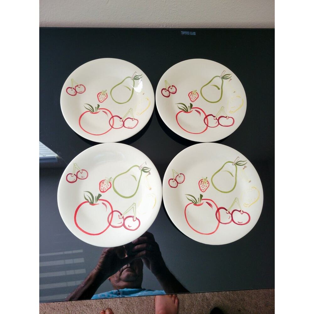 Vtg Whole Home Hand Painted Salad Dessert Plates Fashion Fruit Art Deco Set 4 - Picture 2 of 6